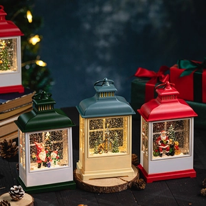 Vintage Christmas lantern set with LED lights and snow globe scenes for holiday decor