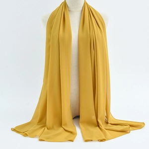 Elegant mustard yellow chiffon hijab scarf with pearls for women in lightweight fabric