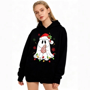 Christmas Ghost Print Hoodie Polyester Fleece Long Sleeve Pullover With Kangaroo Pocket Casual Novelty Men
