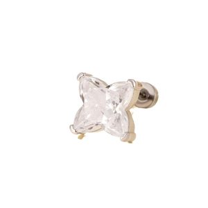 Elegant gold flower zircon ear stud with titanium steel screw back for cartilage piercing