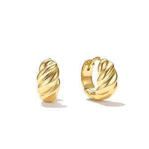Twisted Hoop Earrings 18K Gold Plated Copper Chunky Croissant Style For Women Lightweight High Polish Simple