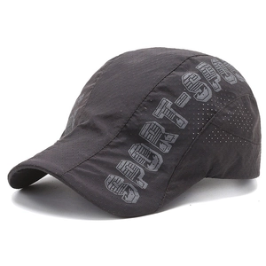 Breathable dark gray sports duckbill cap with mesh ventilation and side print