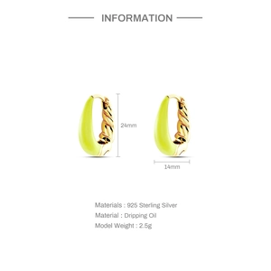 Detailed dimensions of S925 sterling silver twist earrings with green enamel and gold plating
