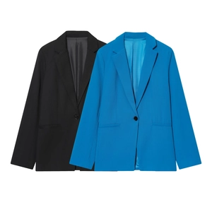Blazers décontractés pour femmes en noir et bleu, vue de face de l'ensemble deux pièces