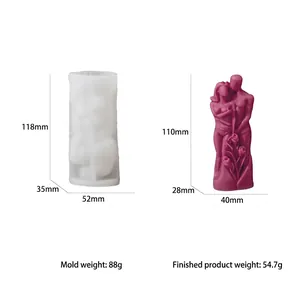 Detail of couple embrace silicone mold with size specs for DIY candle making