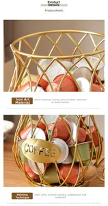 Close-up of golden iron coffee pod holder with hollow pattern and COFFEE metal logo