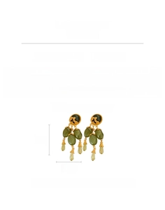 Detail showing vintage resin tassel earrings with size 7.8cm and 36g weight specs