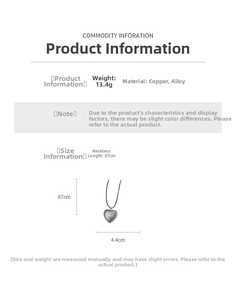 Detailed specs of vintage hollow heart pendant with black cord and 13.4g weight info