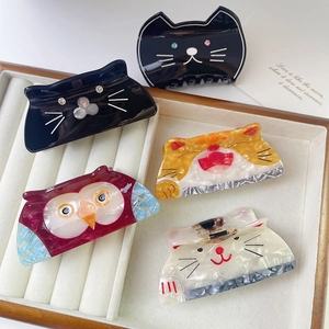 Pince À Cheveux En Acétate Chat Hibou Animal Dessin Animé Accessoires De Coiffure Mignons Pour Femmes