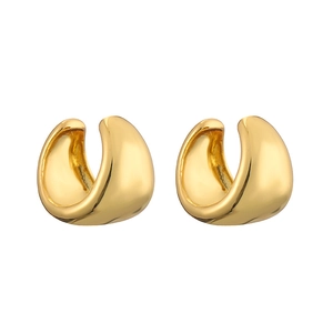 Polished 18K gold plated C-shaped ear cuffs with retro layered textured finish