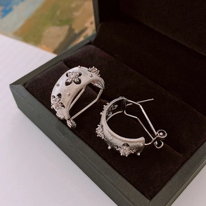Gros plan de boucles d'oreilles en argent brossé avec zircon dans un écrin noir