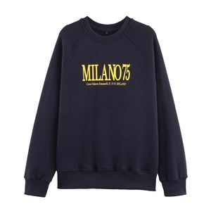 Women Sweatshirt Milano 75 Letter Print Acrylic Knit Crewneck Long Sleeve Casual Streetwear Pullover Top For Female
