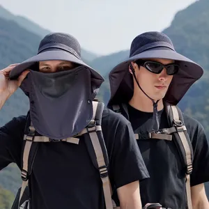 Outdoor sun hat with wide brim, detachable face mask and neck flap for UV protection