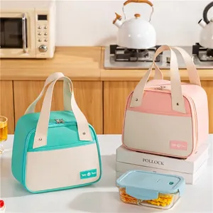 Insulated Lunch Bag Oxford Cloth Aluminum Foil Waterproof Thermal Cooler Portable Picnic Work Office Two Tone Tote