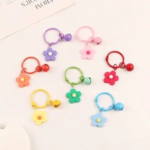 Creative Pottery Clay Colorful Flower Bell Keychain Minimalist Floral Bag Pendant For Earphone Case Scrapbook Hanging Ornament Women Girls Gift