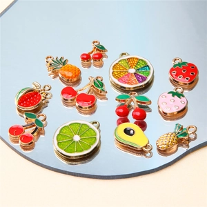 Fruit Charms Pendants Zinc Alloy Enamel Drip Oil Strawberry Cherry Pineapple Watermelon Avocado DIY Jewelry Accessories