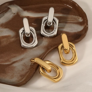 Geometric Interlocking Drop Earrings Stainless Steel Waterproof Hypoallergenic Vintage Polished Jewelry For Women