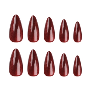 Deep red cat eye almond press-on nails set with 10 pieces of shimmering glitter tips