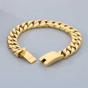 Minimalist 12mm golden stainless steel Cuban link bracelet for men with secure clasp