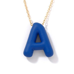 Chic gold chain necklace featuring a 3D blue letter A pendant in a minimalist style