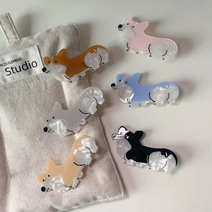 Corgi Dog Shape Hair Clips Cute Animal Side Clip Acetate Marble Pattern Duckbill Hairpin For Women Fashion Accessory