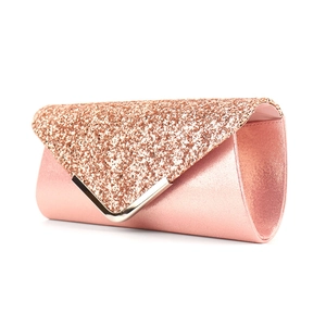 Elegant rose gold glitter evening clutch bag with metallic finish for formal parties