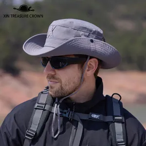 Outdoor Boonie Hat Nylon Wide Brim UV Sun Protection Breathable Hiking Fishing Bucket Hat With Windproof Strap