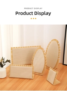 Linen and wood jewelry display stands in various sizes for necklace presentation
