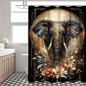 Détail du rideau de douche artistique éléphant floral en polyester imperméable