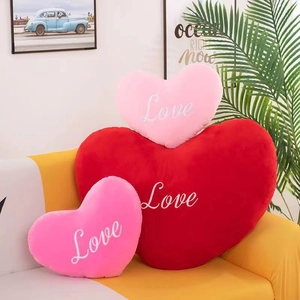 Plush heart pillows with Love embroidery in red and pink for bedroom sofa decor
