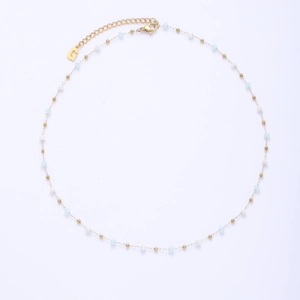 Handmade titanium steel beaded necklace with blue natural stones and G letter pendant