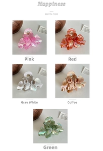 Detail of elegant acetate floral claw clips in five pearlescent candy colors
