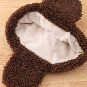 Winter baby bear ear trapper hat with thick brown fleece and warm lining for toddlers