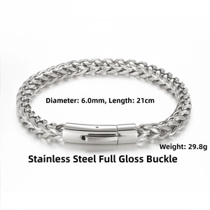 Detalle de pulsera de cadena de trigo de acero de 6mm con cierre pulido