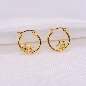Detailed close-up of S925 sterling silver gold plated angel and demon hoop earrings