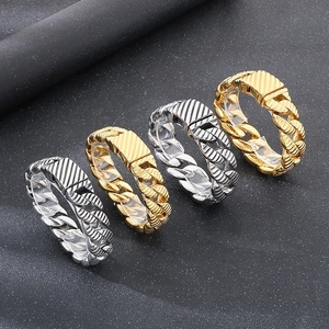 Punk style thick cuban chain ring in gold and silver finish stainless steel