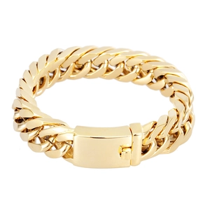 Men Cuban Link Bracelet 18K Gold Vacuum Plated Titanium Steel Hip Hop Heavy Bold Chain Jewelry