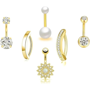 Belly Button Rings Navel Piercing Stainless Steel Zircon Copper Sunflower Butterfly Heart Piercing Jewelry For Women