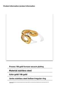 Detailed view of 18K gold plated stainless steel irregular cutout ring specifications