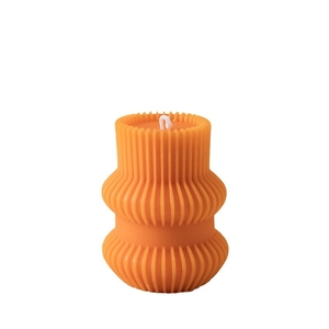 Orange geometric pillar scented candle with a modern ribbed texture and cotton wick