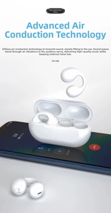 White ear clip wireless headphones with air conduction technology and charging case