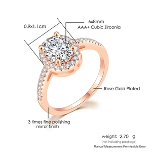 Elegant rose gold plated oval cubic zirconia halo engagement ring for fashion women