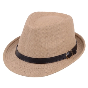 Chapeau panama en paille beige avec ruban cuir noir et boucle dorée pour homme femme