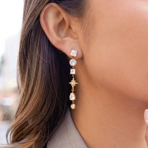 Boucles d'oreilles en acier inoxydable doré 18K avec pampilles étoiles et zircons