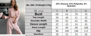Size chart detail for women's knitted lounge set with material specifications in CM
