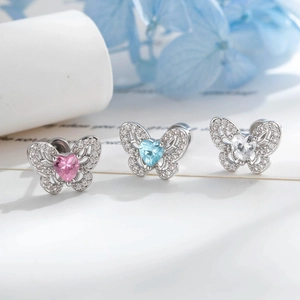 Gioielli Piercing Cartilagine Orecchio Farfalla Cuore Zirconia Rame Acciaio Titanio Chiusura A Vite Elegante