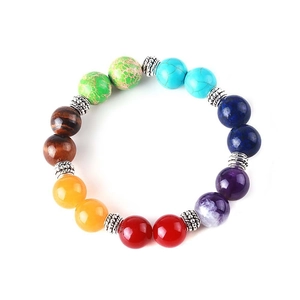 Chakra natural stone 8mm bead bracelet with vintage silver spacer beads and elastic cord