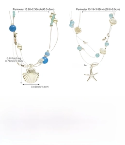 Spécifications détaillées et dimensions des colliers de perles étoile de mer et coquillage