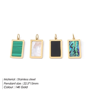 Rectangle stainless steel 14K gold pendants with abalone shell and mother of pearl