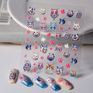 Nail Art Stickers 5D Embossed Stereoscopic Cartoon Cat Paw Heart Self Adhesive Waterproof DIY Manicure Accessories